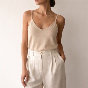 St. John Beige Knit Camisole Shell Tank Top USA Size M 90s / Y2K